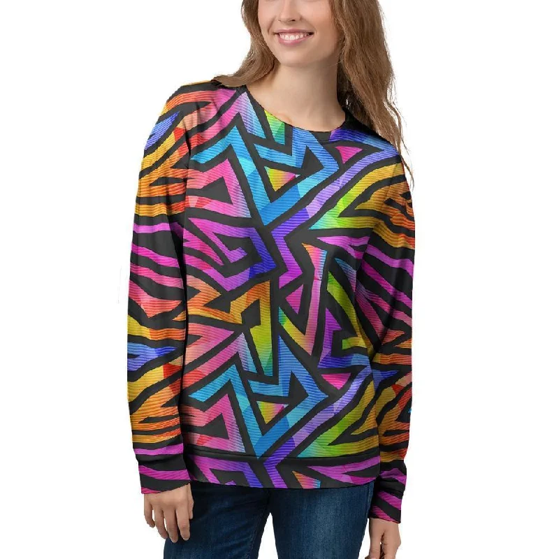 Rainbow Geometric Abstract Women's Sweatshirt Hoodie with Camouflage Military Edgy