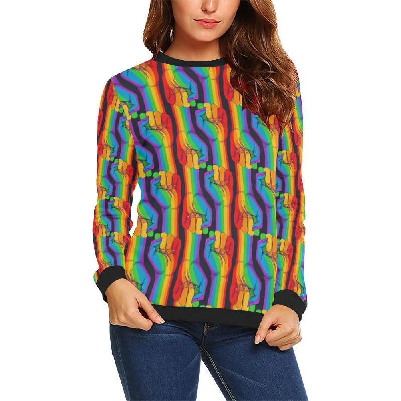 Rainbow Lgbt Pride Pattern Print Women Crewneck Sweatshirt Hoodie with Monochrome Minimalist Simple