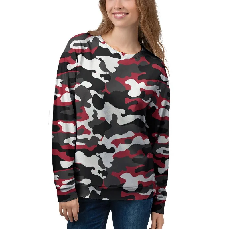 Red And Black Camouflage Print Women's Sweatshirt Hoodie with Patch Decorative Personalized