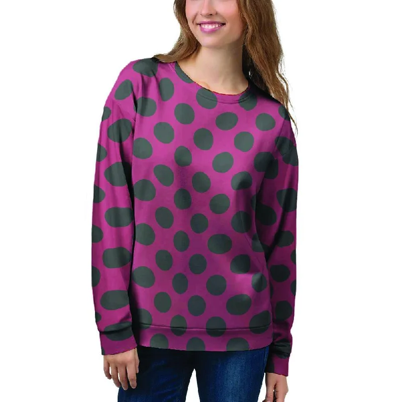 Red And Black Polka Dot Women's Sweatshirt Hoodie with Strings Custom Fit Adjustable