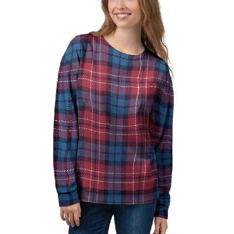 Red And Blue Plaid Tartan Women's Sweatshirt Hoodie Jacket Zipper Layering