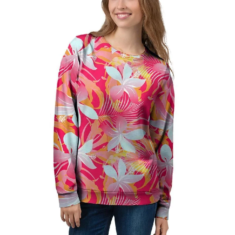 Red And Orange Hibiscus Hawaiian Print Women's Sweatshirt Hoodie Sweatshirt Pullover