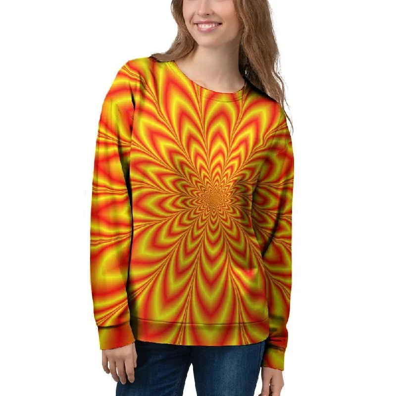 Red and Yellow Abstract Optical illusion Women's Sweatshirt Hoodie with Tied Waist Feminine Flattering