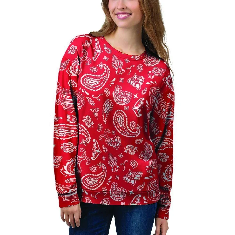 Red Bandana Women's Sweatshirt Hoodie with Drawstring Waist Adjustable Fitted