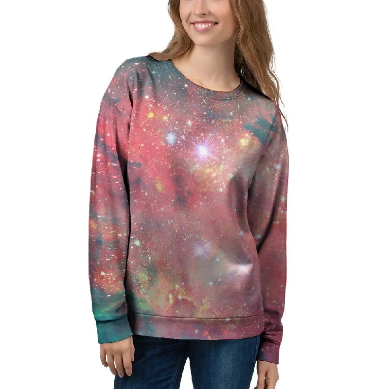 Red Cloud Galaxy Space Women's Sweatshirt Hoodie with Turtle Neck Cozy Winter