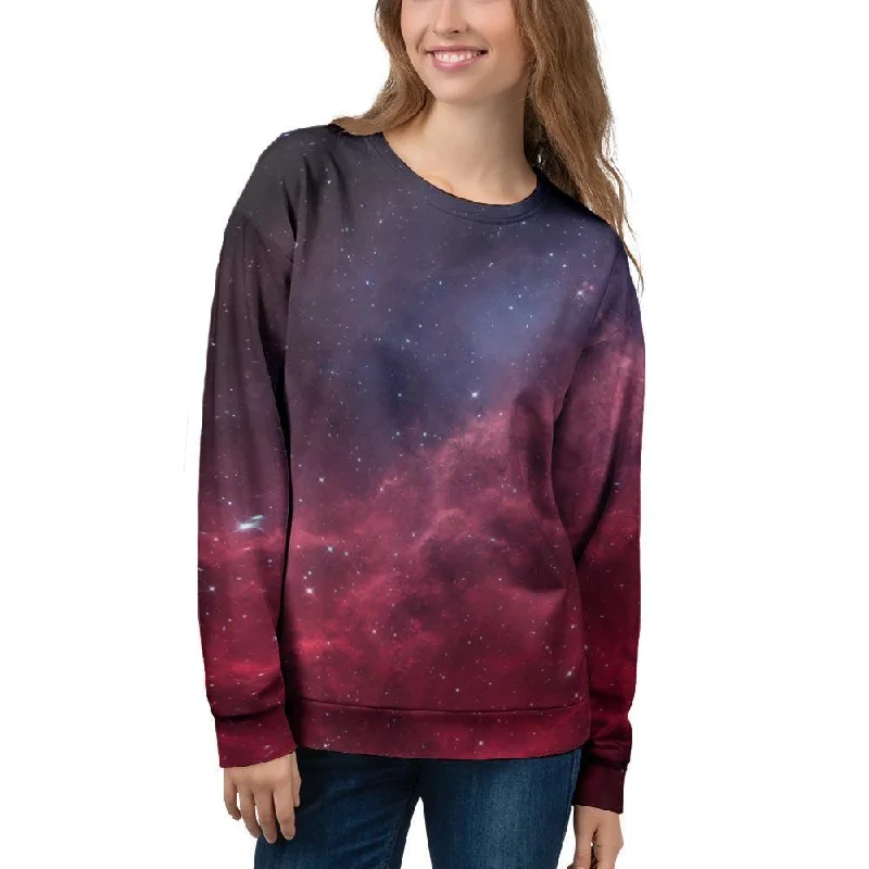 Red Cosmic Galaxy Space Women's Sweatshirt Hoodie with Crew Neck Simple Timeless