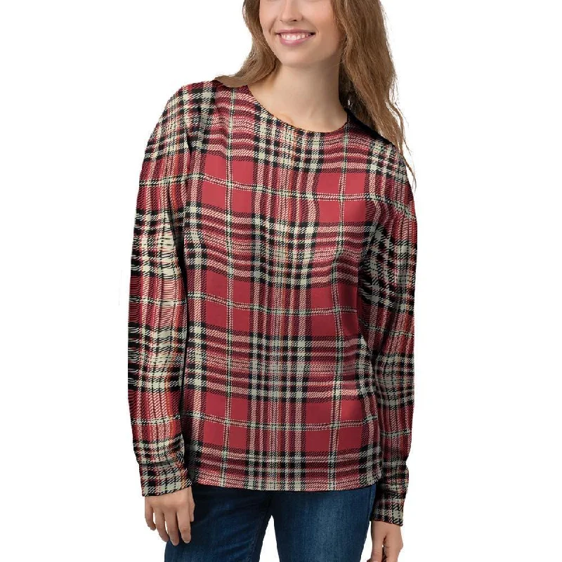 Red Plaid Tartan Scottish Women's Sweatshirt Hoodie with Mesh Breathable Sporty