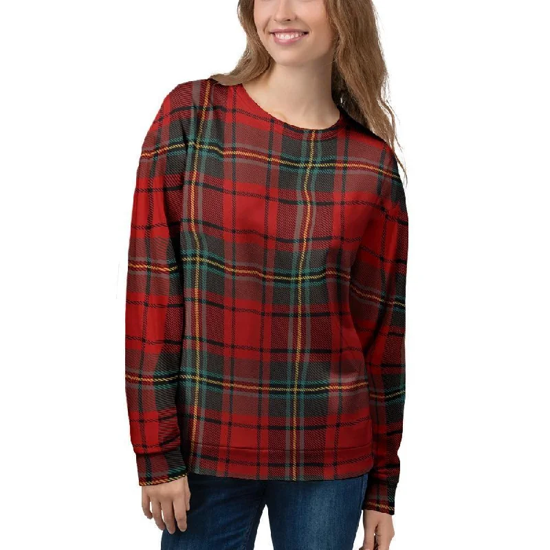 Red Plaid Tartan Women's Sweatshirt Hoodie with Neon Bright Vibrant