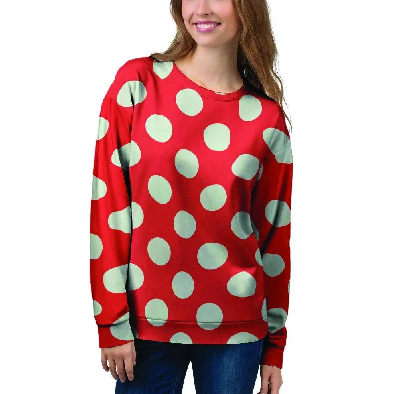 Red Polka Dot Women's Sweatshirt Hoodie with Sequins Glamorous Eye-catching