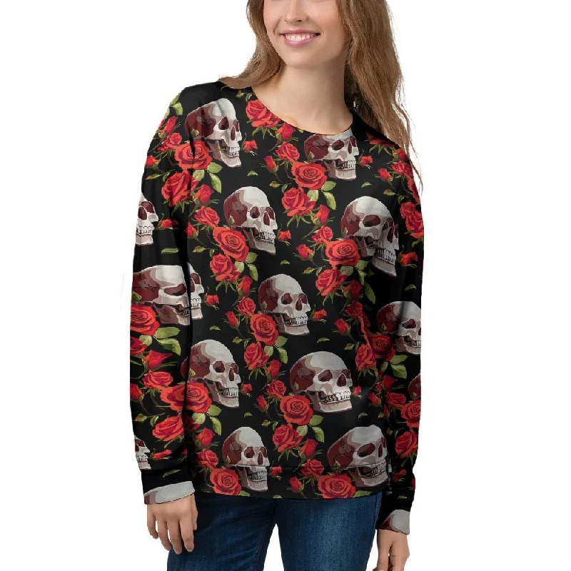 Red Rose Skull Women's Sweatshirt Hoodie with Print Artistic Unique