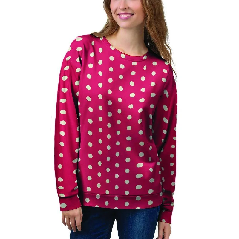 Red Tiny Polka Dot Women's Sweatshirt Hooded Sweatshirt Casual Wear Street Style