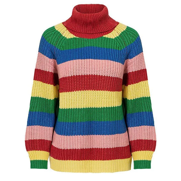 Roll Neck Rainbow Jumper Handmade Hand-knitted Hand-woven