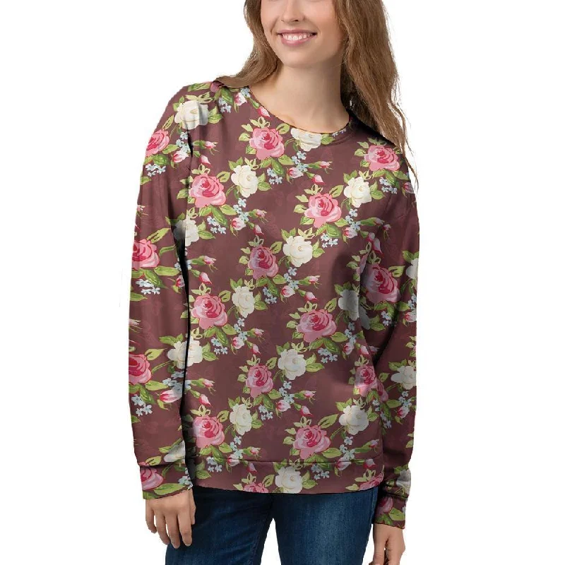 Rose Floral Print Women's Sweatshirt Hoodie with Back Slit Movement Comfort