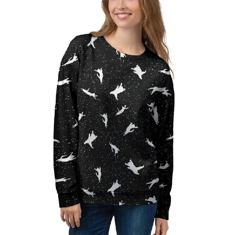 Silhouette Cat Print Women's Sweatshirt Hoodie with Cropped Fit Short Trendy