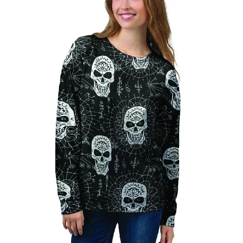 Skull Gothic Witch Women's Sweatshirt Hoodie with Raw Hem Edgy Unfinished