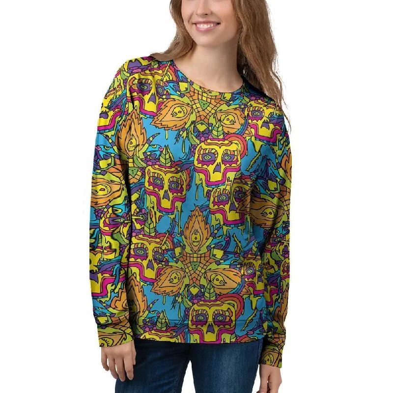 Skull Trippy Psychedelic Women's Sweatshirt Hoodie with Metallic Shiny Futuristic