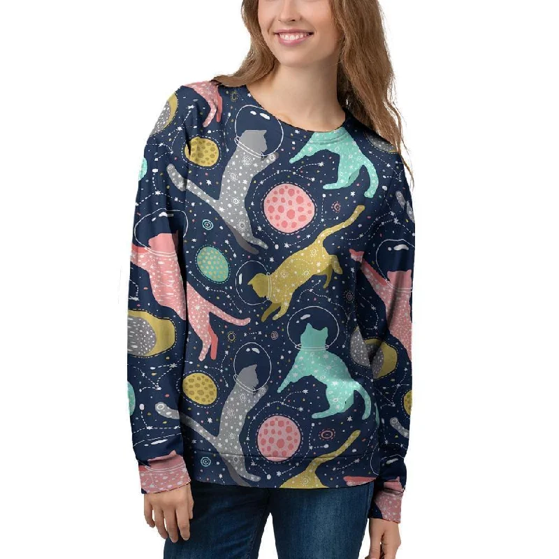 Space Cat Print Women's Sweatshirt Hoodie with Typography Text Message