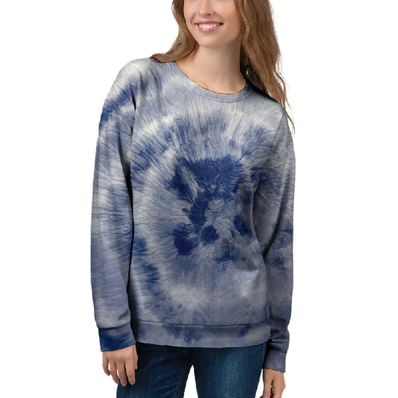 Spiral Blue Swirl Tie Die Women's Sweatshirt Hoodie with Pattern Geometric Abstract