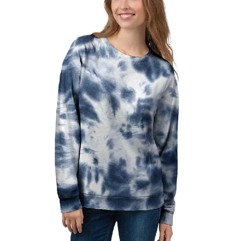 Spiral Blue Tie Dye Women's Sweatshirt Hoodie with Drawcord Adjustable Secure