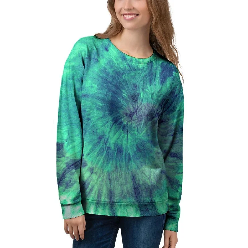 Spiral Green Tie Dye Women's Sweatshirt Hoodie with Thumb Holes Functional Cozy