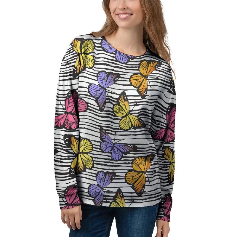 Striped Butterfly Print Women's Sweatshirt Hoodie Sweatshirt Pullover