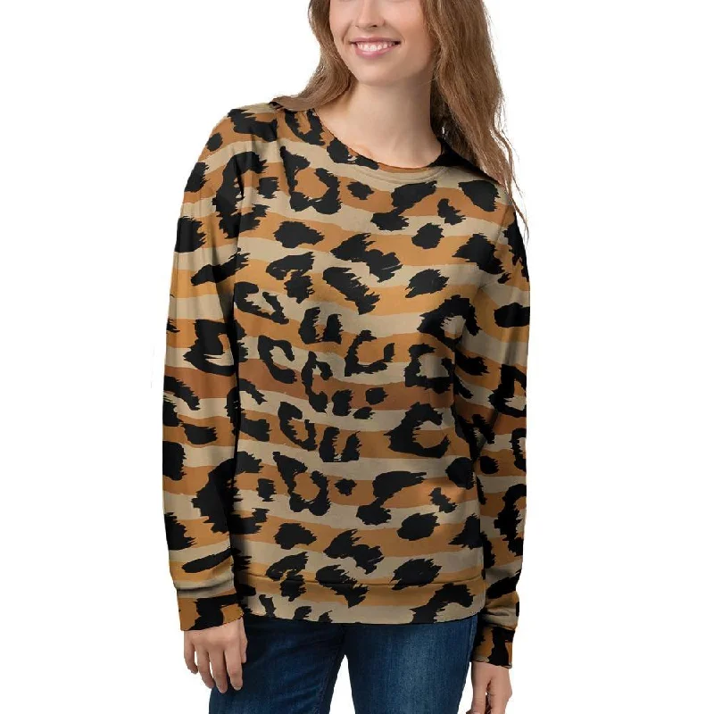 Striped Leopard Women's Sweatshirt Hoodie with Hem Contrast Bold Stylish