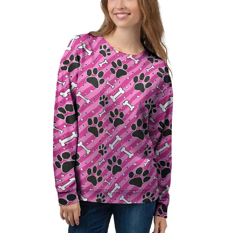 Striped Pink Paw Women's Sweatshirt Hoodie with Hem Embroidery Detailed Premium