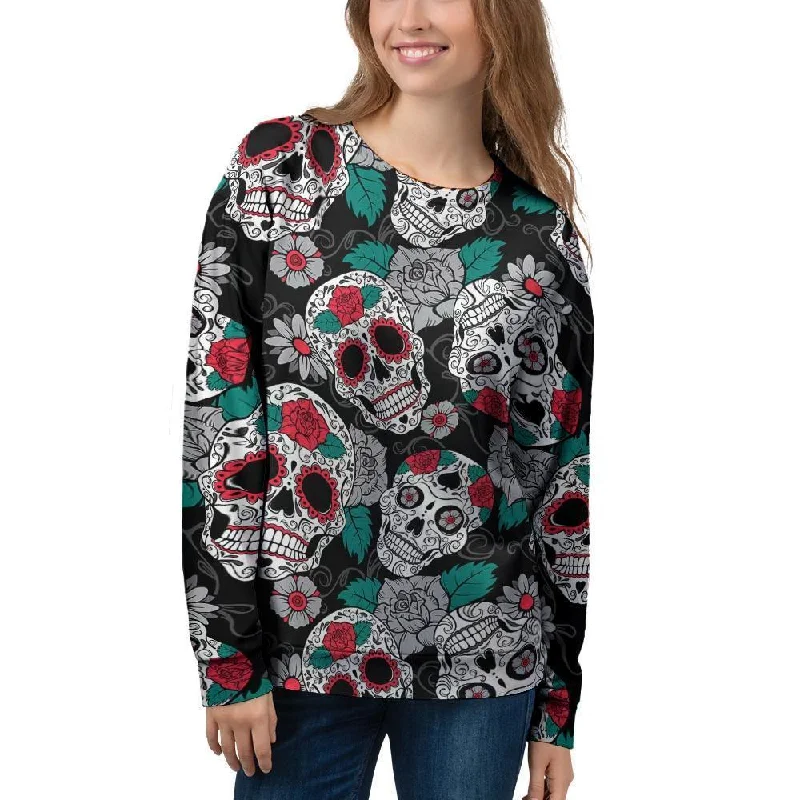 Sugar Skull Women's Sweatshirt Hoodie with Hem Detail Decorative Unique