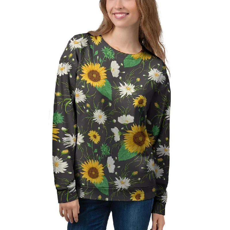 Sunflower And Chamomile Women's Sweatshirt Hoodie with Drawstring Waist Adjustable Fitted