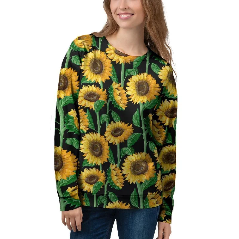 Sunflower Black Print Women's Sweatshirt Hoodie with Magnetic Closure Innovative Modern