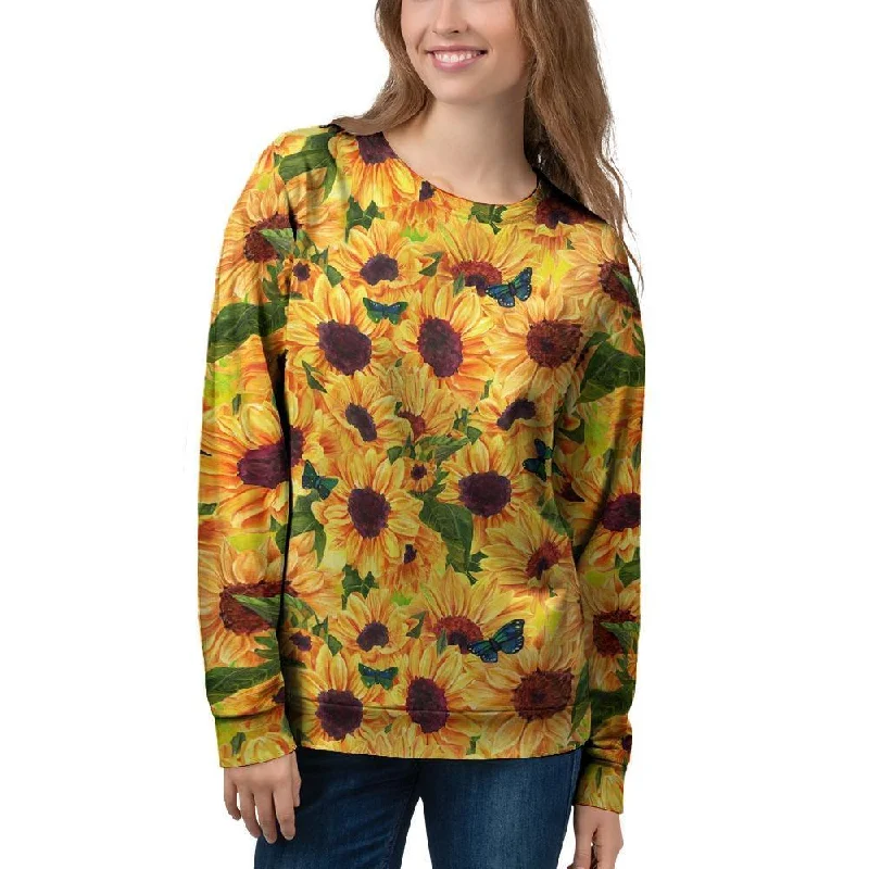 Sunflower Butterfly Women's Sweatshirt Hoodie with Turtle Neck Cozy Winter