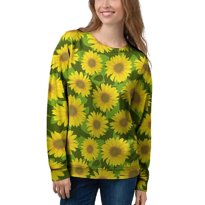 Sunflower Flower Print Women's Sweatshirt Hoodie with High Neck Warm Protective