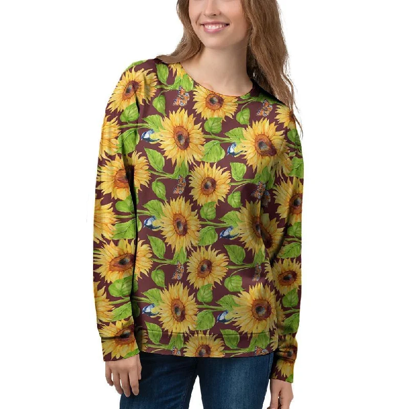 Sunflower With Bird And Butterfly Women's Sweatshirt Hoodie with Drop Shoulder Relaxed Streetwear