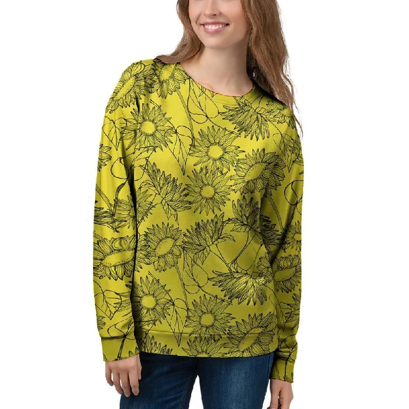 Sunflower Yellow Print Women's Sweatshirt Hoodie with Cropped Fit Short Trendy