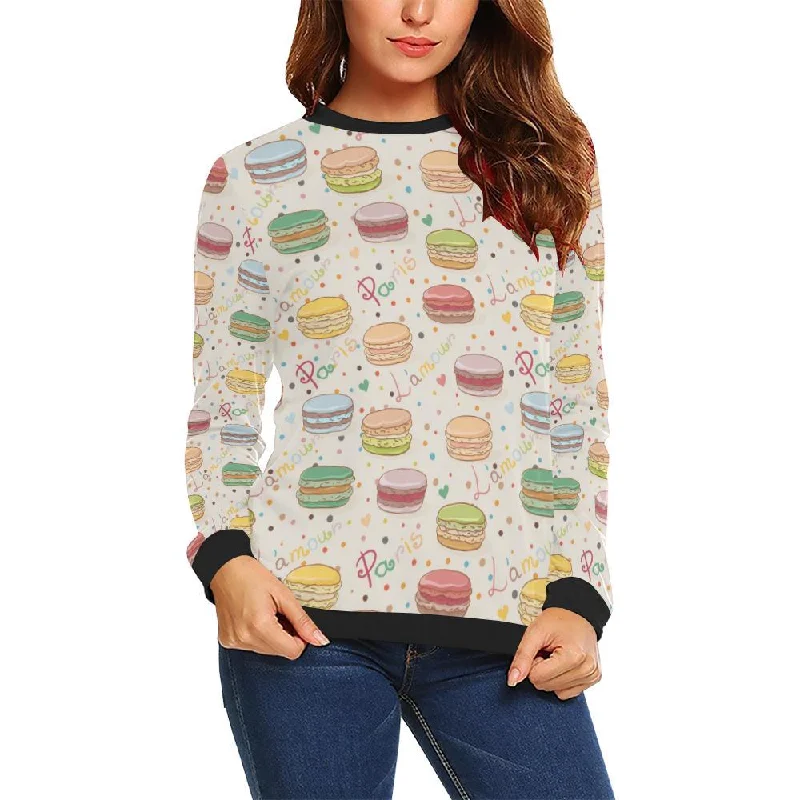 Sweet Macaron Pattern Print Women Crewneck Sweatshirt Hoodie with Zipper Versatile Modern