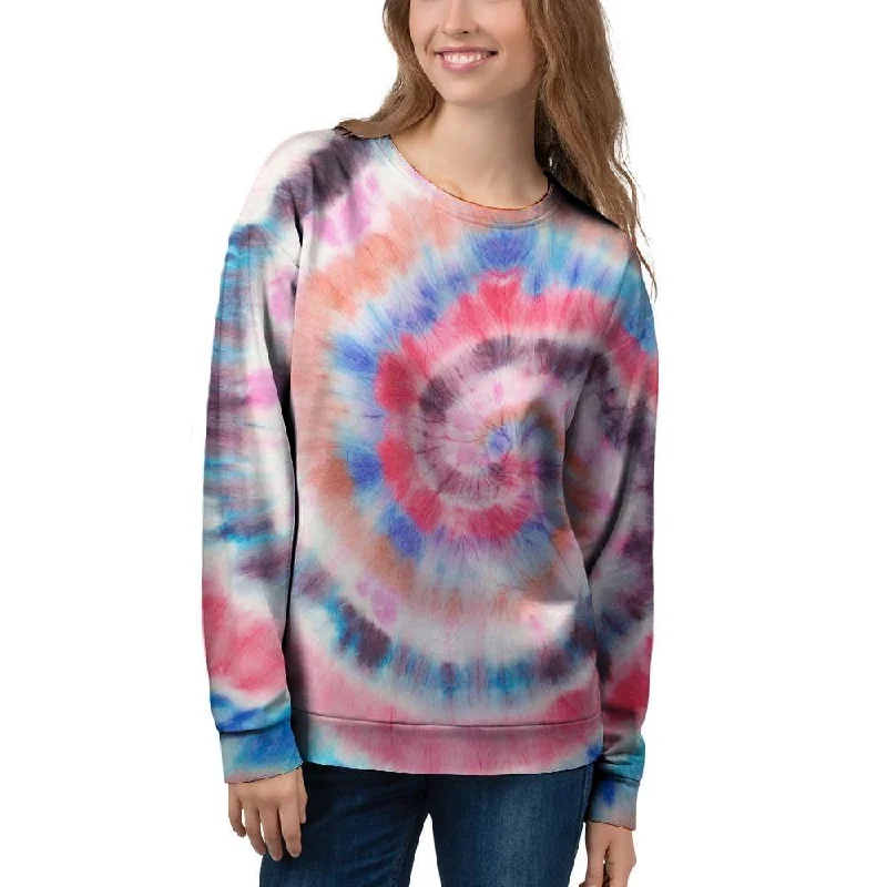 Swirl Rainbow Tie Dye Women's Sweatshirt Hoodie with Raw Hem Edgy Unfinished