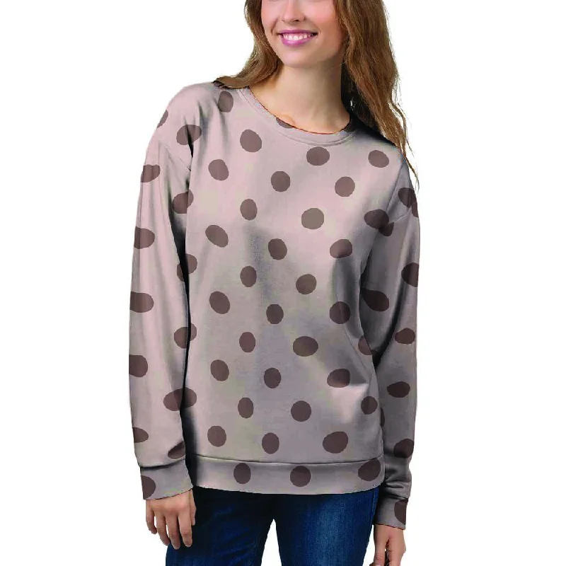 Tan And Brown Polka Dot Women's Sweatshirt Hoodie with Tie-Dye Psychedelic Retro