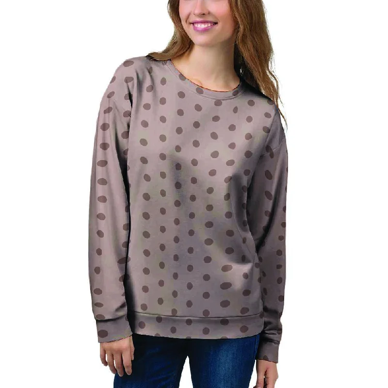 Tan Brown Polka Dot Women's Sweatshirt Hoodie with Sequins Glamorous Eye-catching