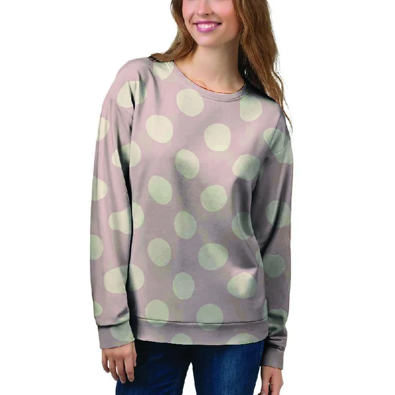 Tan Polka Dot Women's Sweatshirt Hoodie with Illustration Artistic Creative