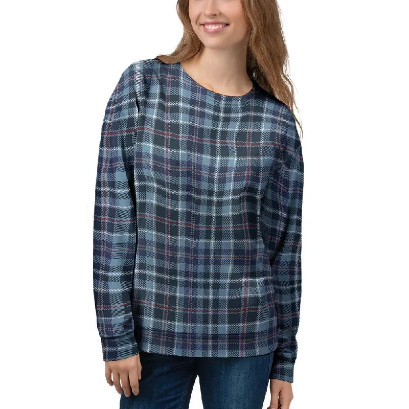 Tartan Blue Plaid Women's Sweatshirt Hoodie with Lining Warm Insulated