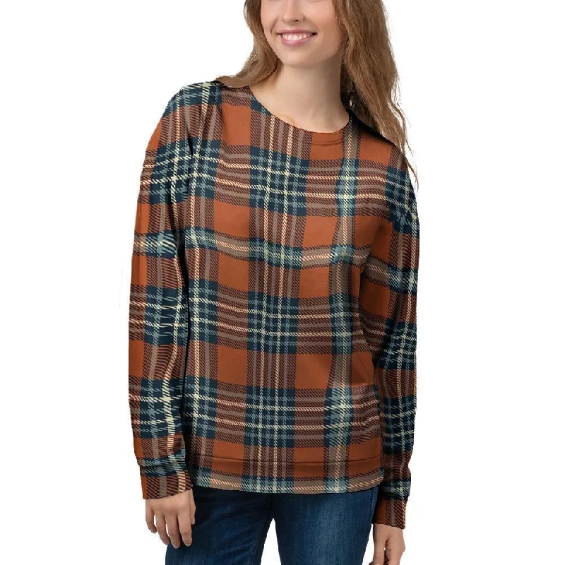 Tartan Orange Plaid Women's Sweatshirt Hoodie with Print Artistic Unique