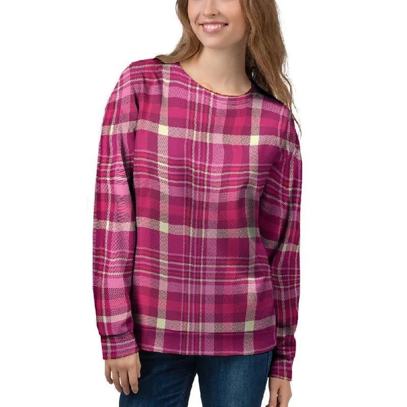 Tartan Pink Plaid Women's Sweatshirt Hoodie with Pocket Utility Practical