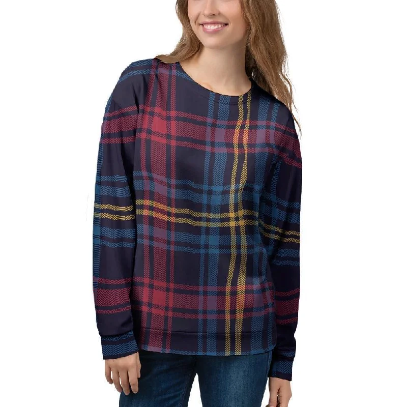 Tartan Print Women's Sweatshirt Zip Hoodie Drawstring Kangaroo Pocket