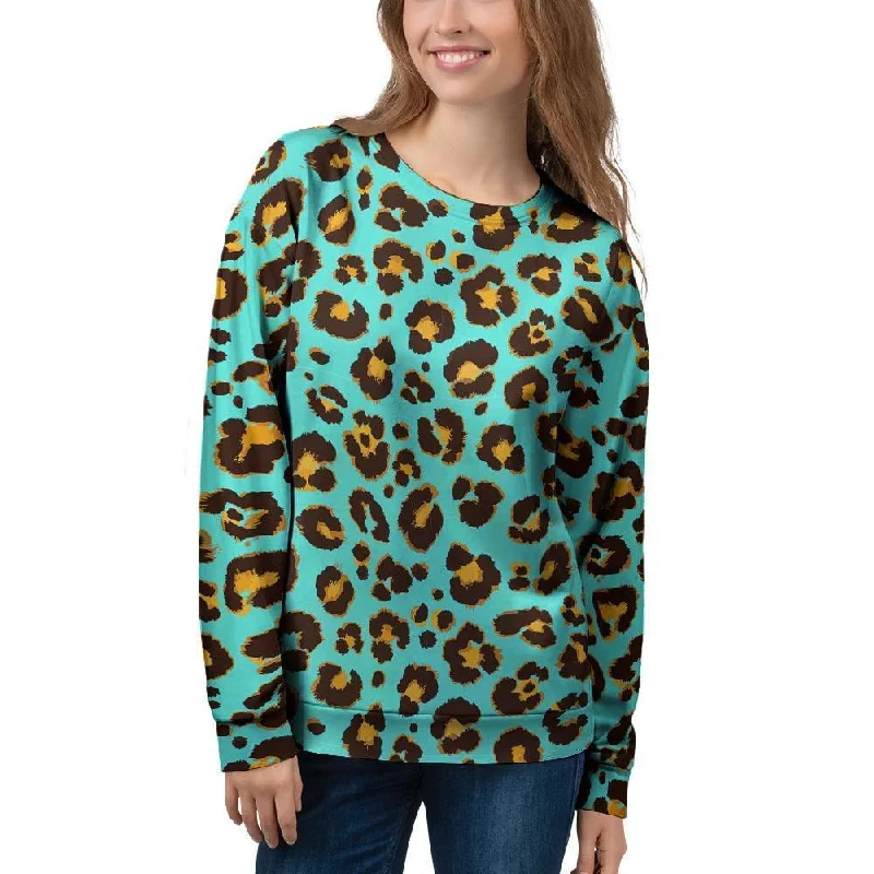 Teal Cheetah Women's Sweatshirt Hoodie with Hem Ribbing Snug Secure