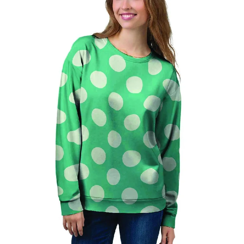 Teal Polka Dot Women's Sweatshirt Hoodie with Magnetic Closure Innovative Modern