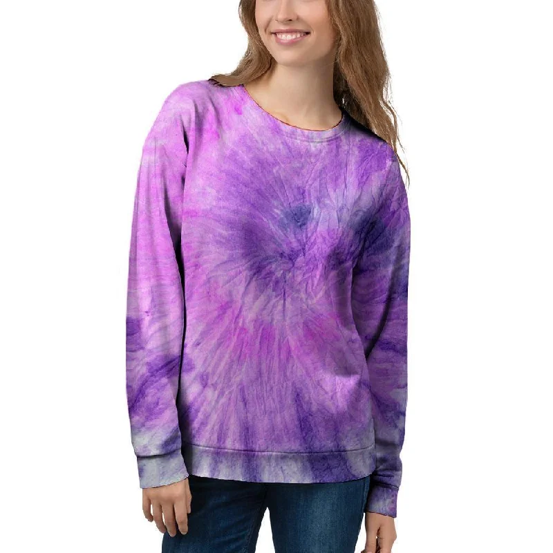 Tie Dye Purple Women's Sweatshirt Hoodie with High Neck Warm Protective