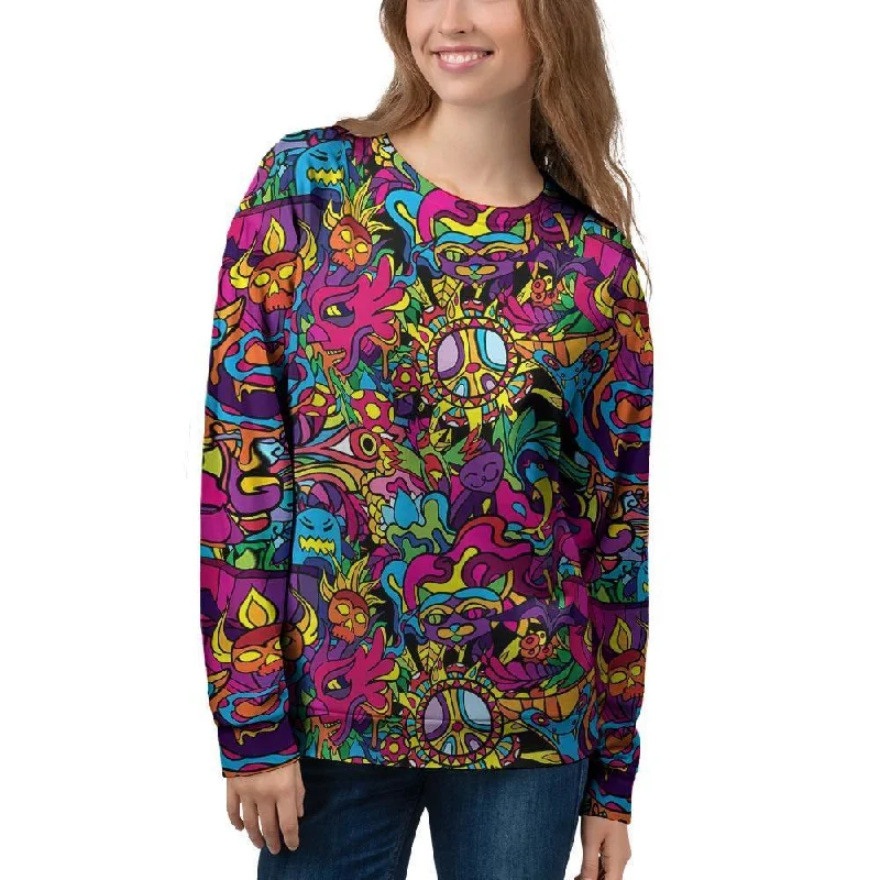 Tribal Trippy Women's Sweatshirt Hoodie with Frayed Bohemian Relaxed