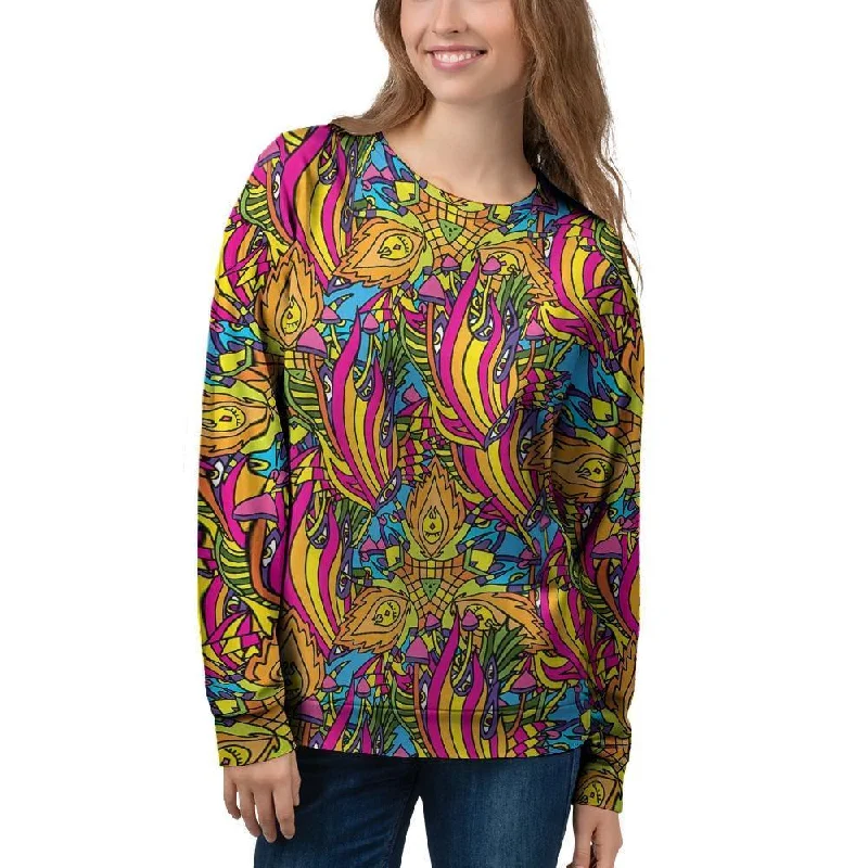 Trippy Hippie Flame Psychedelic Women's Sweatshirt Hoodie with Contrast Stitching Detailed Premium