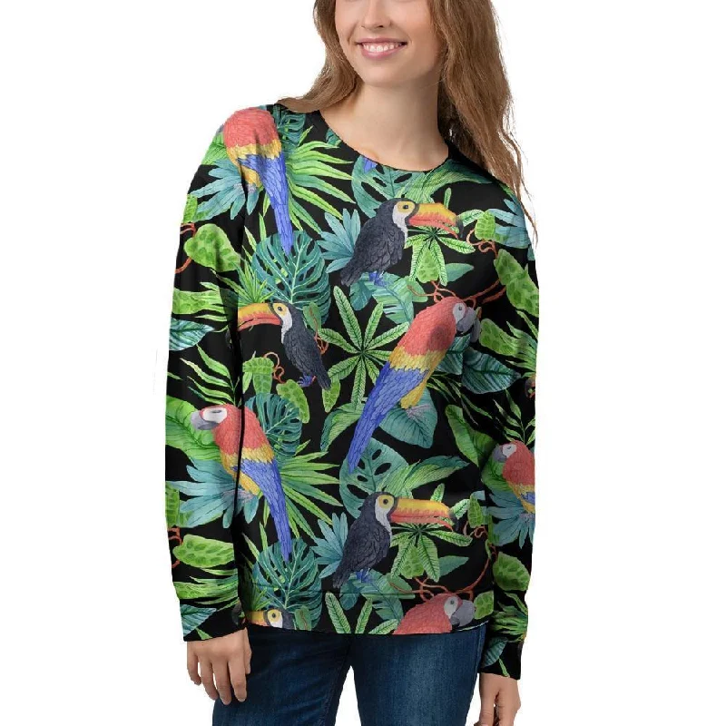 Tropical Bird Hawaiian Print Women's Sweatshirt Hoodie with Emblem Brand Identity