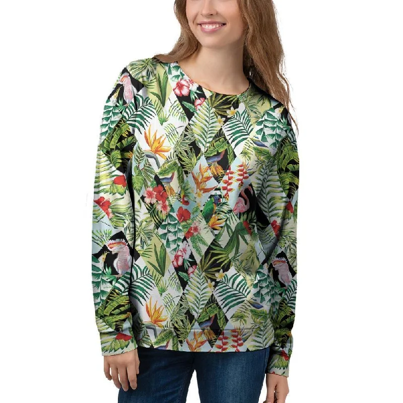 Tropical Bird Patchwork Print Women's Sweatshirt Hoodie with Color Block Contrast Stylish